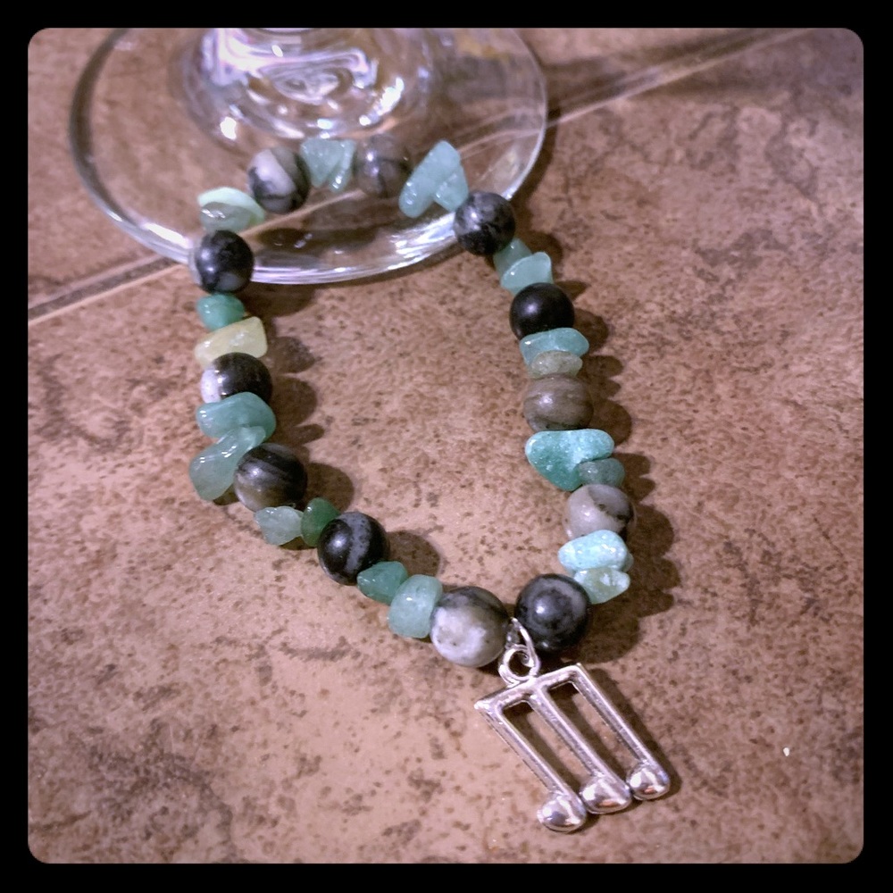Black Network Agate & Aventurine with Music Charm